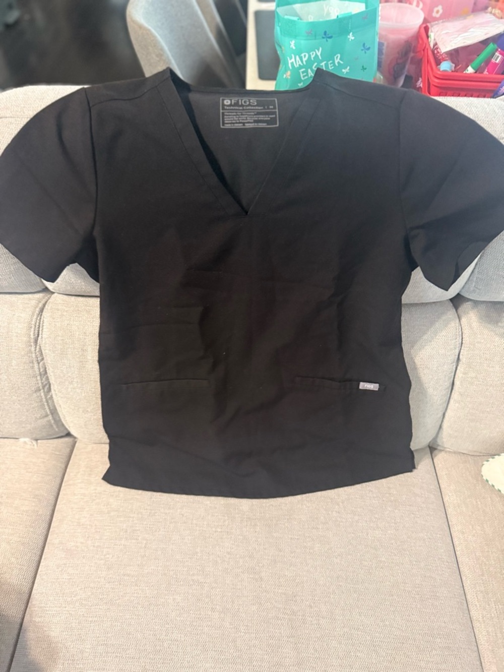Figs Black V-Neck Medical Scrub Top